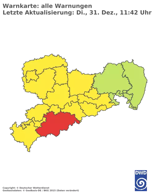Aktuelle Wetterwarnungen für  Sächsische Schweiz-Osterzgebirge - Tiefland