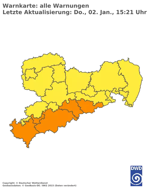 Aktuelle Wetterwarnungen für  Sächsische Schweiz-Osterzgebirge - Tiefland