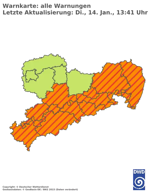 Aktuelle Wetterwarnungen für  Sächsische Schweiz-Osterzgebirge - Tiefland